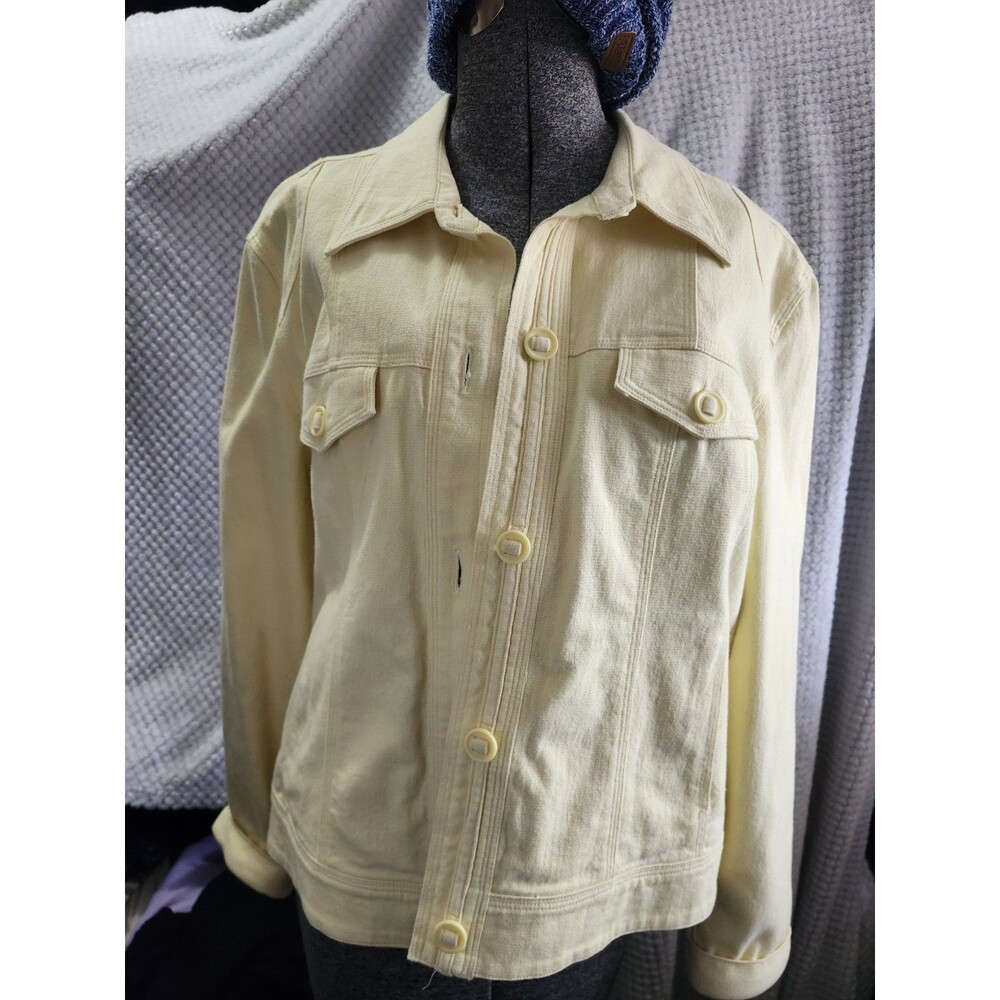 Vintage Christopher & Banks Yellow Denim Jacket Size L Button Up - Picture 1 of 4